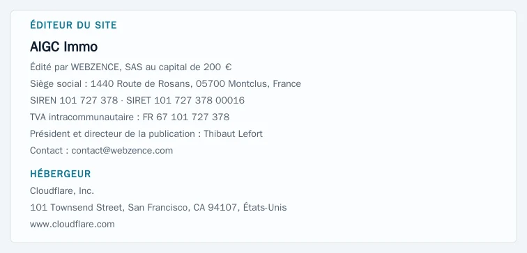 Coordonnées légales de l&rsquo;éditeur et de l&rsquo;hébergeur du site