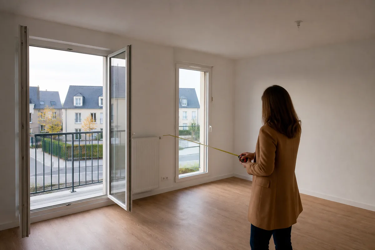 Professionnel mesurant une pièce lors d&rsquo;une estimation immobilière