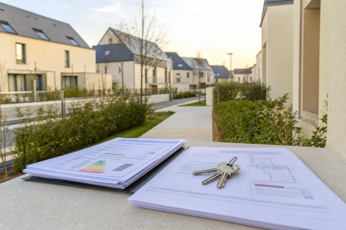 Diagnostics immobiliers et clés posés sur un contrat de location