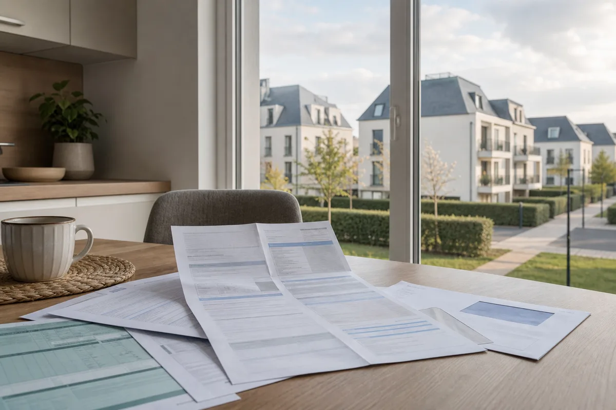 Avis d&rsquo;imposition et documents fiscaux posés sur une table de cuisine